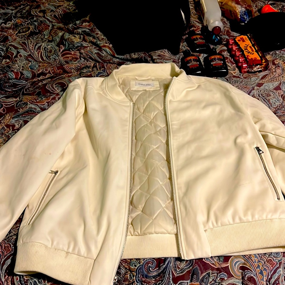 White leather Calvin Klein jacket